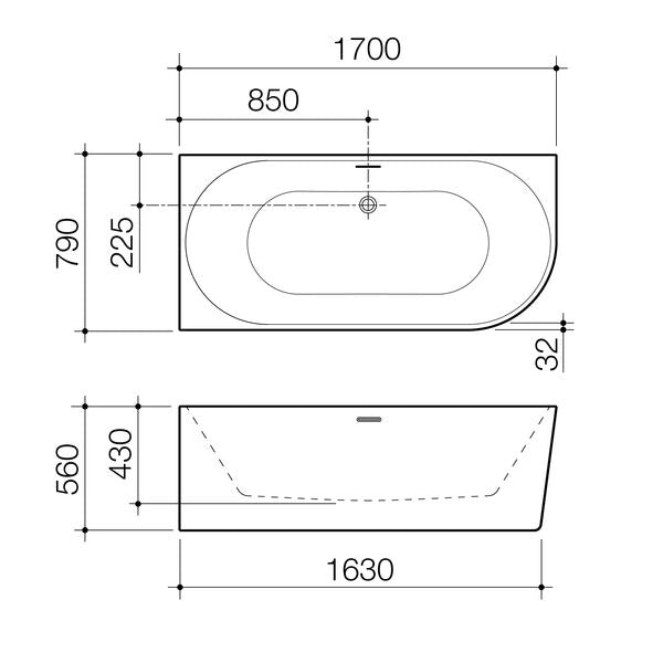 Caroma Urbane® II Back to Corner Bath Left Hand Side 1700 (No Overflow)