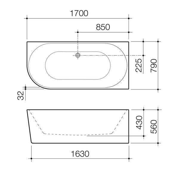Caroma Urbane® II Back to Corner Bath Left Hand Side 1700 (No Overflow)
