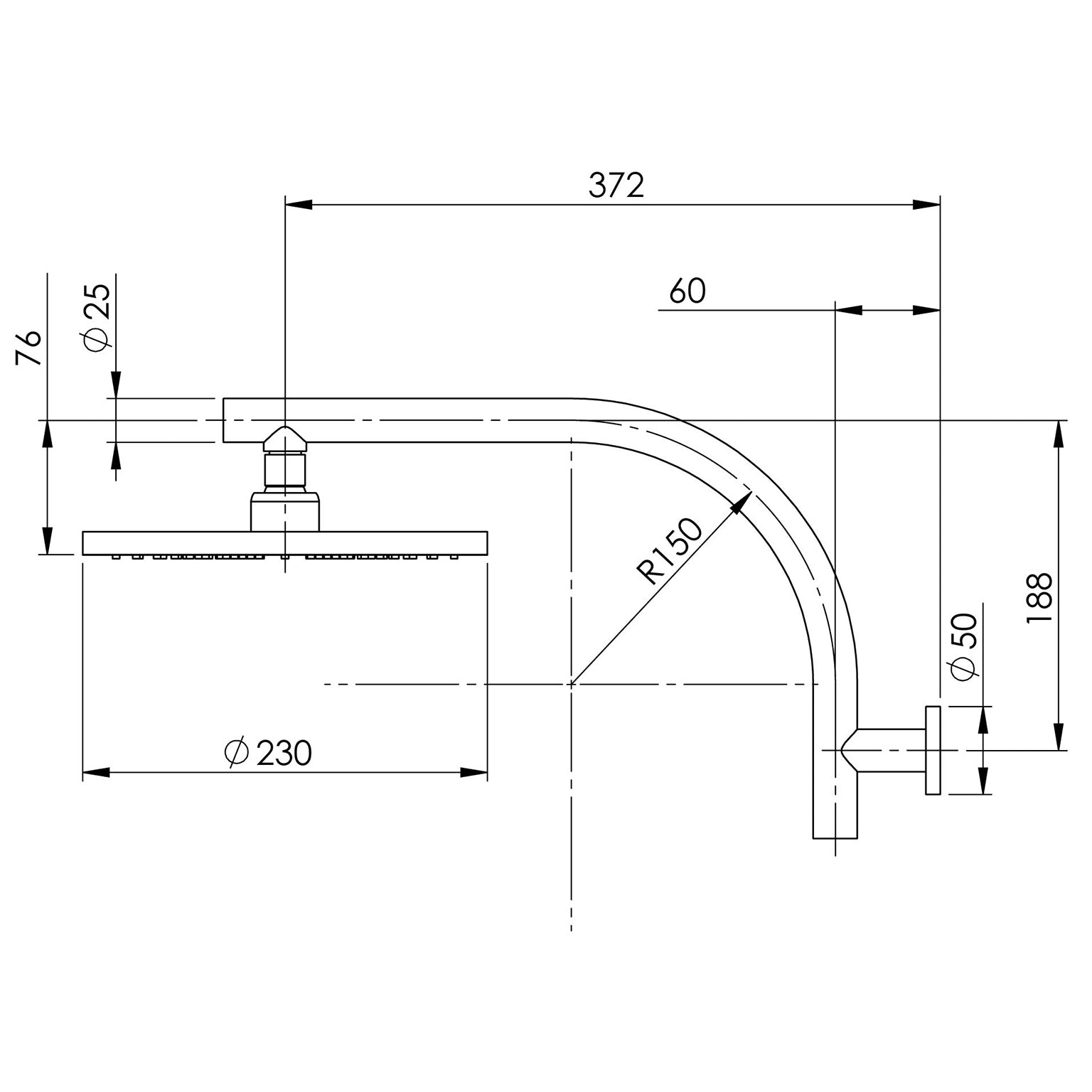 Phoenix Vivid High-Rise Shower Arm & 230mm Round Rose