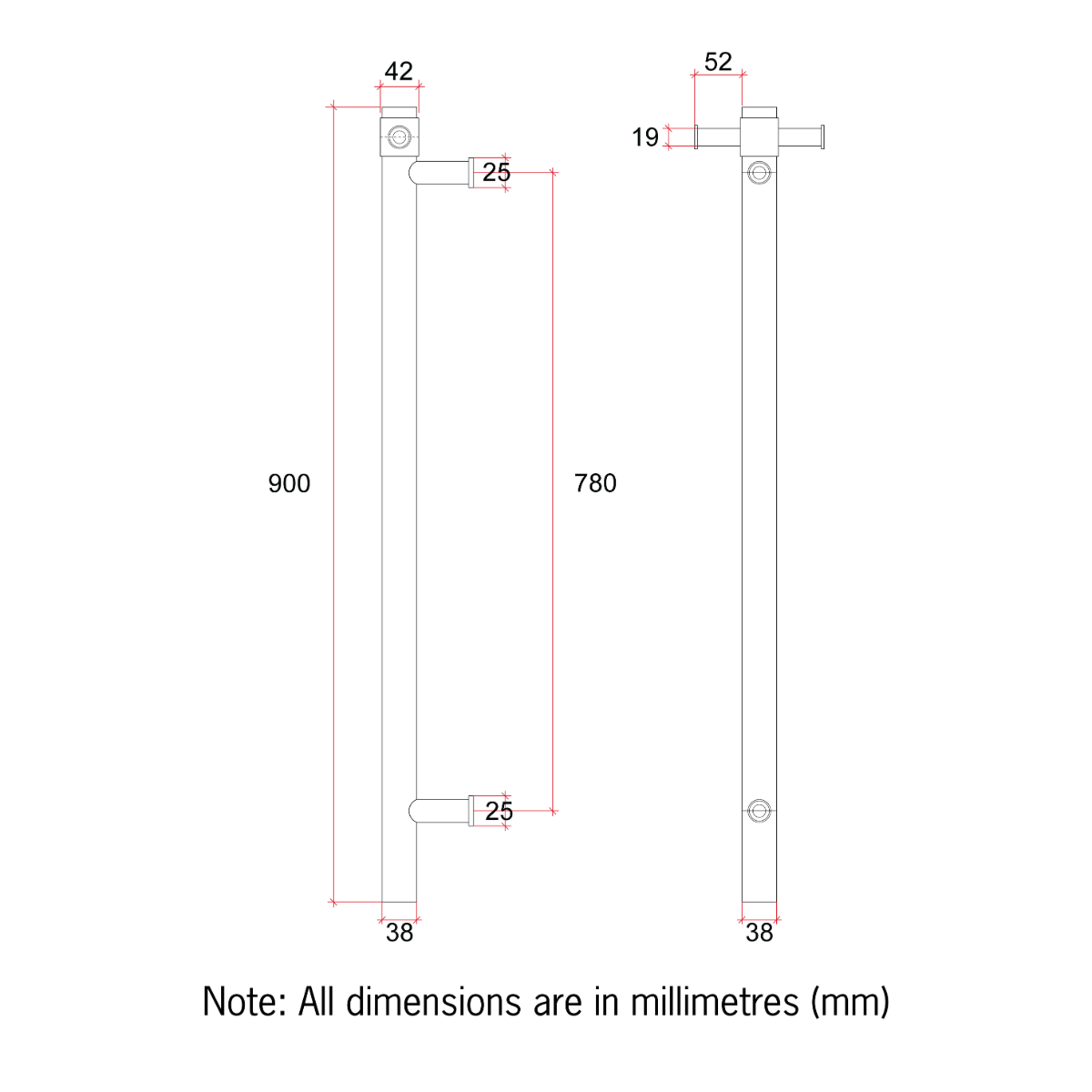 Thermorail Straight/Round 12Volt Vertical Bar With Optional Hook