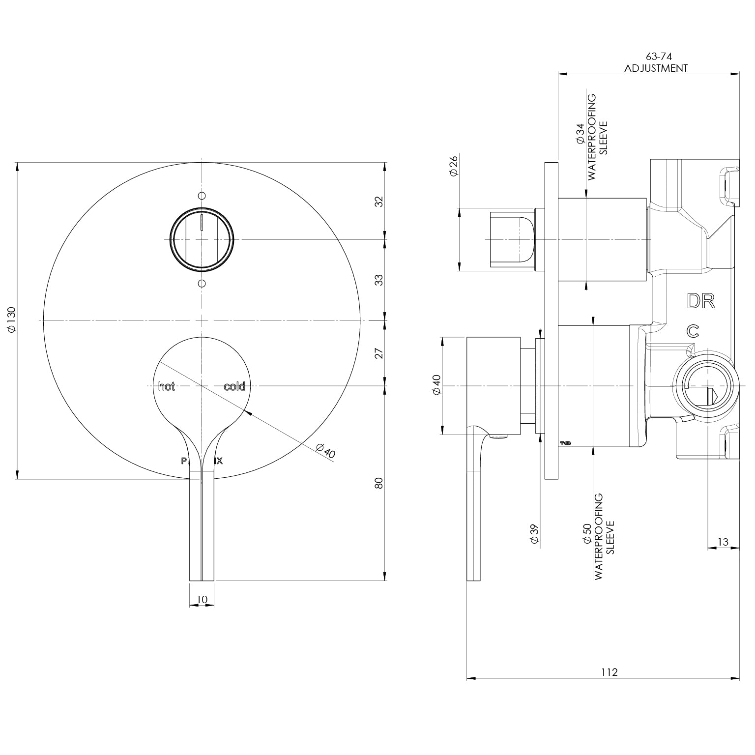 Phoenix Vivid Slimline Oval SwitchMix Shower / Bath Diverter Mixer (Fit-Off Kit Only)