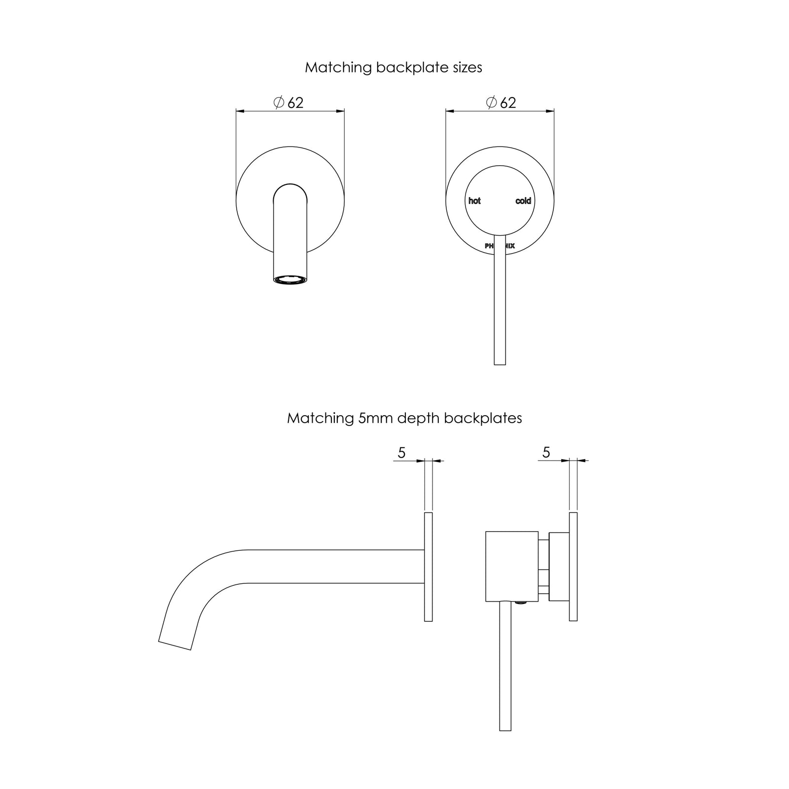 Phoenix Vivid Slimline SwitchMix Wall Basin / Bath Mixer Set 60mm Backplates (Fit-Off Kit Only) – Lead Free