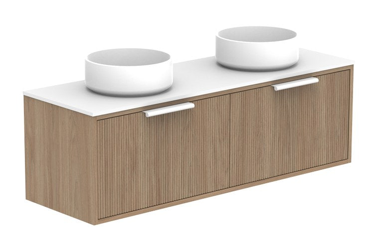 ADP Clifton Ensuite Wall Hung Vanity 1200mm double bowl in Prime Oak, with handles