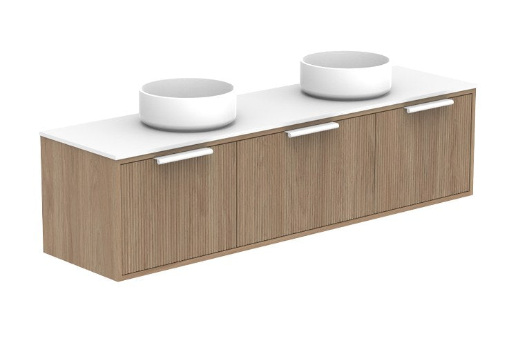ADP Clifton Ensuite Wall Hung Vanity 1500mm double bowl in Prime Oak, with handles