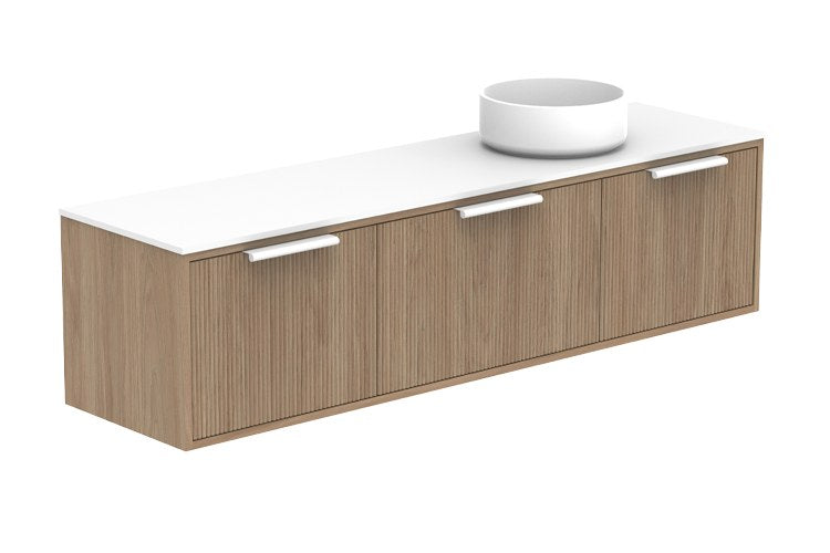 ADP Clifton Ensuite Wall Hung Vanity 1500mm right offset bowl in Prime Oak, with handles