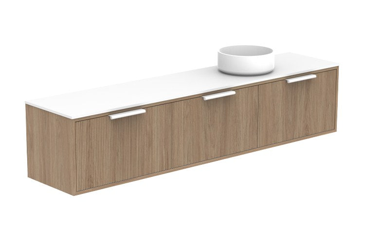 ADP Clifton Ensuite Wall Hung Vanity 1800mm right offset bowl in Prime Oak, with handles
