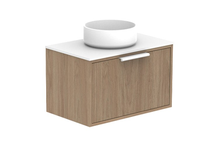 ADP Clifton Ensuite Wall Hung Vanity 600mm centre bowl in Prime Oak, with handles