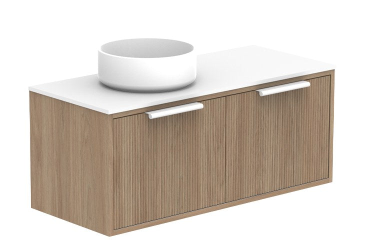 ADP Clifton Ensuite Wall Hung Vanity 900mm left offset bowl in Prime Oak, with handles