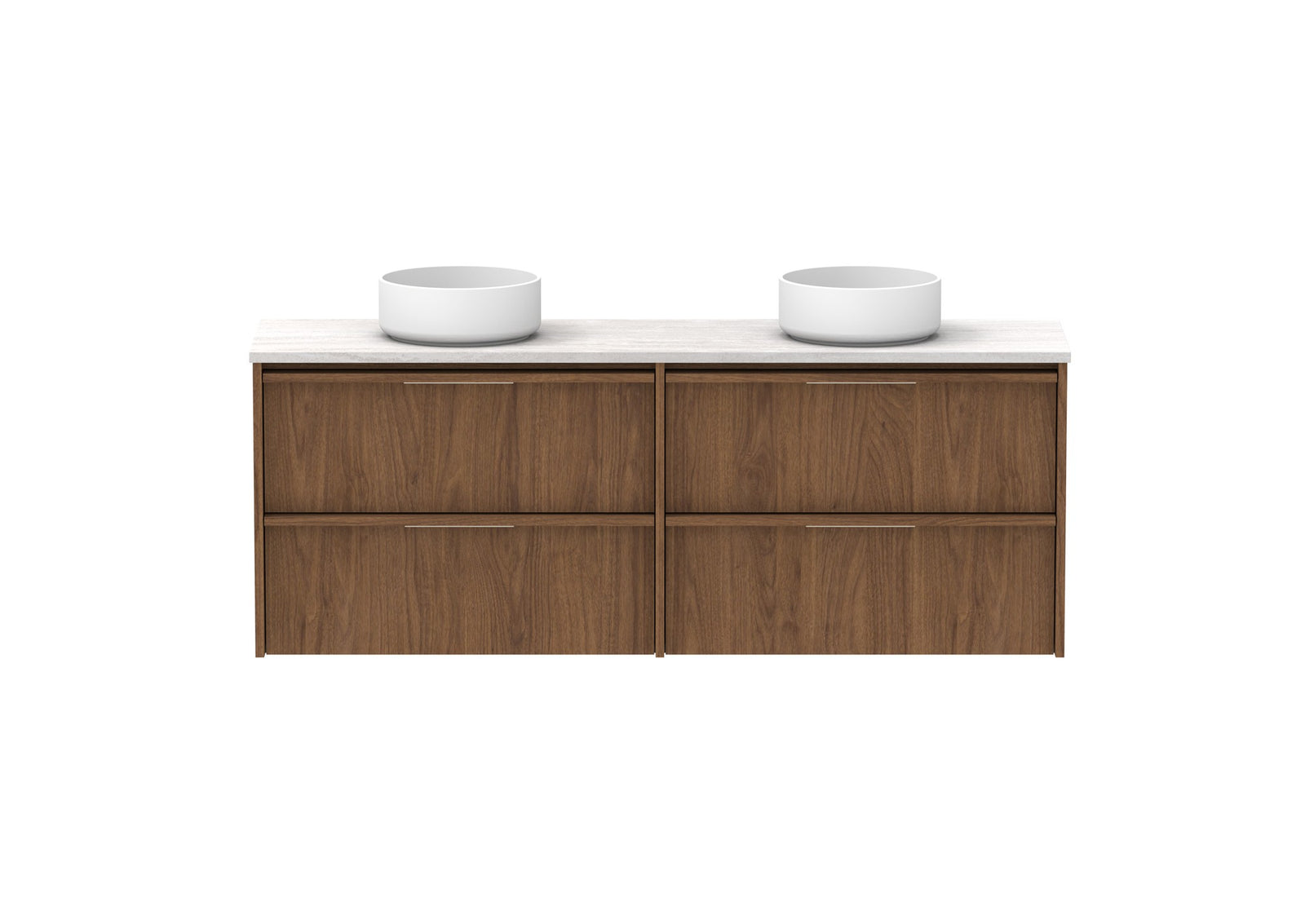 ADP Eli Ensuite Wall Hung Vanity 1500mm double bowl in Florentine Walnut, front view