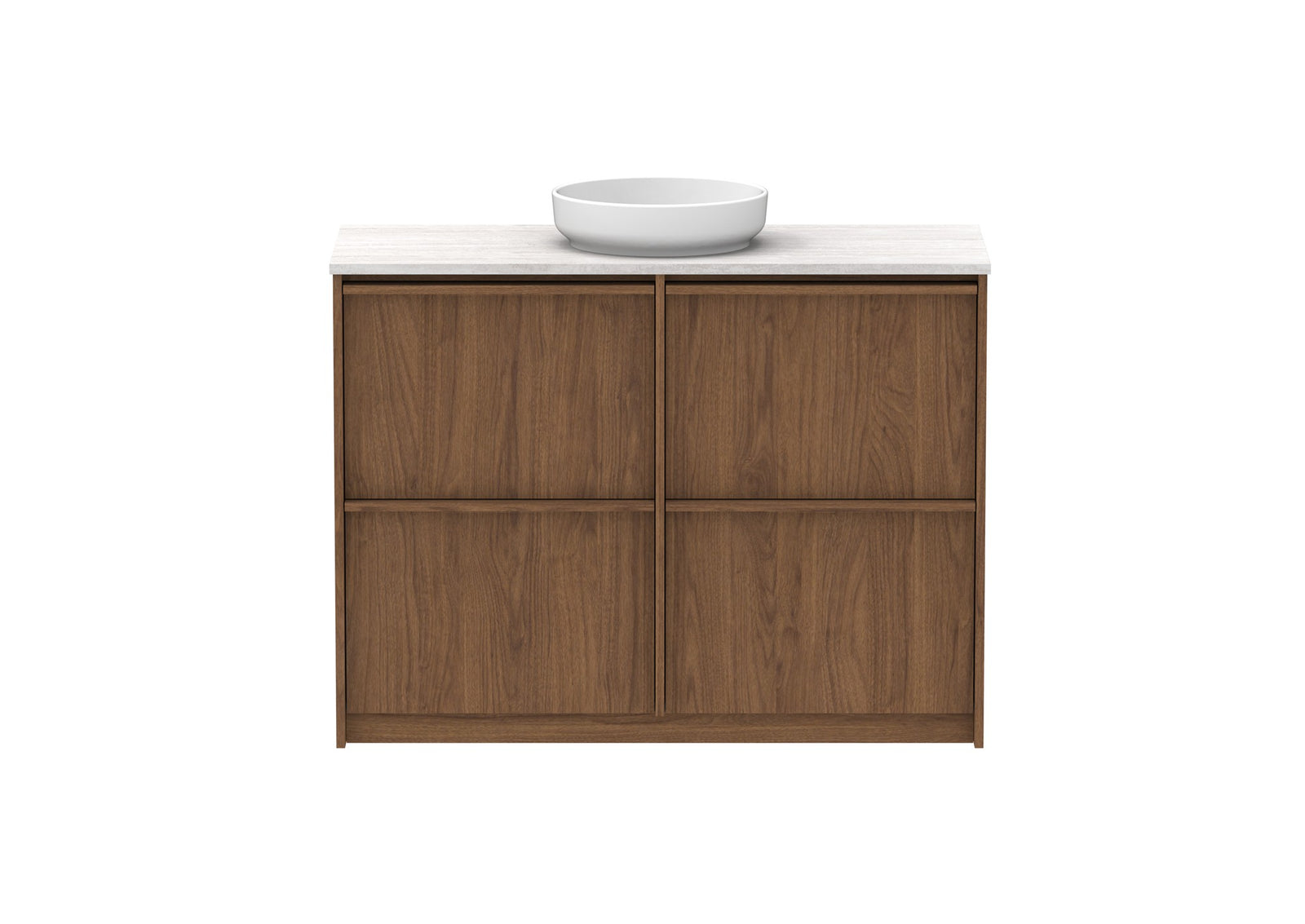 ADP Eli Full Depth Floor Mount Vanity 1200mm centre bowl in Florentine Walnut, front view