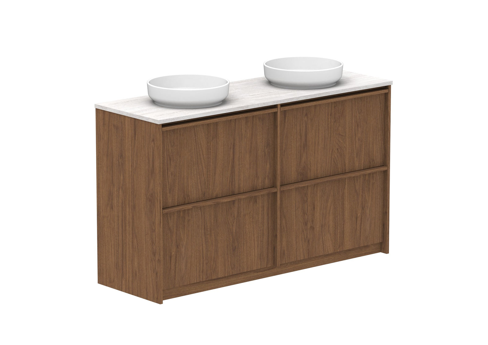 ADP Eli Full Depth Floor Mount Vanity 1500mm double bowl in Florentine Walnut