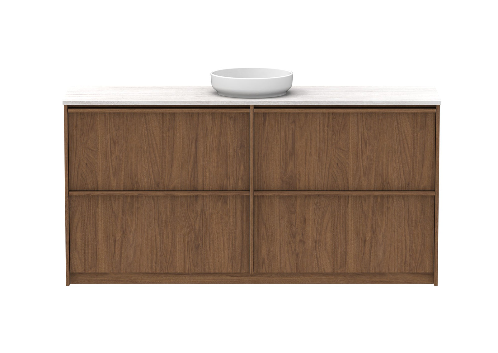 ADP Eli Full Depth Floor Mount Vanity 1800mm centre bowl in Florentine Walnut, front view