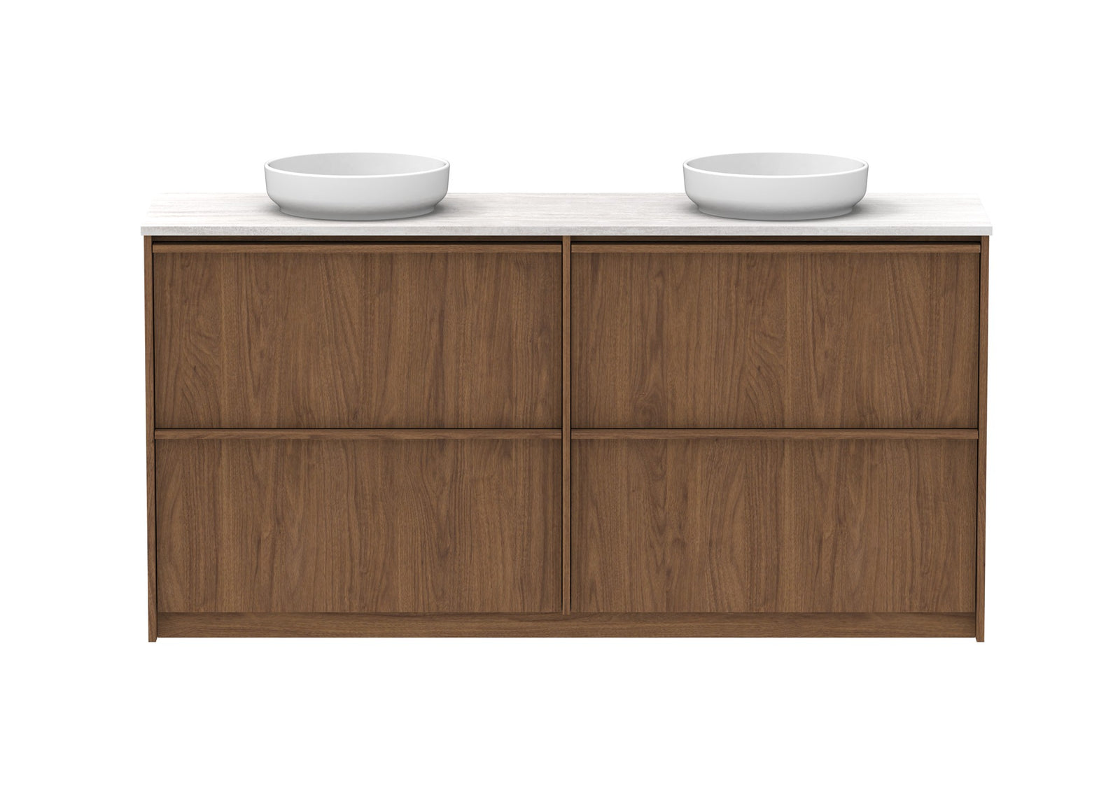 ADP Eli Full Depth Floor Mount Vanity 1800mm double bowl in Florentine Walnut, front view