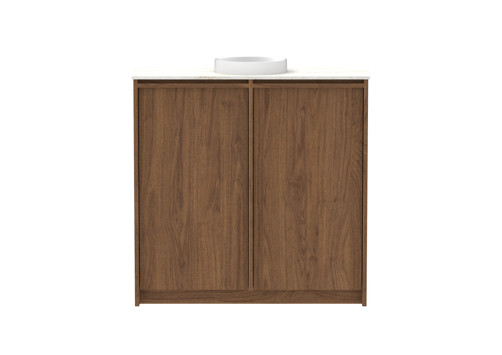 ADP Eli Mini Floor Mount Vanity 900mm centre bowl in Florentine Walnut, front view
