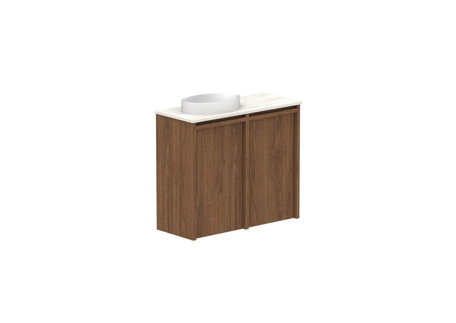 ADP Eli Mini Wall Hung Vanity 600mm left bowl in Florentine Walnut
