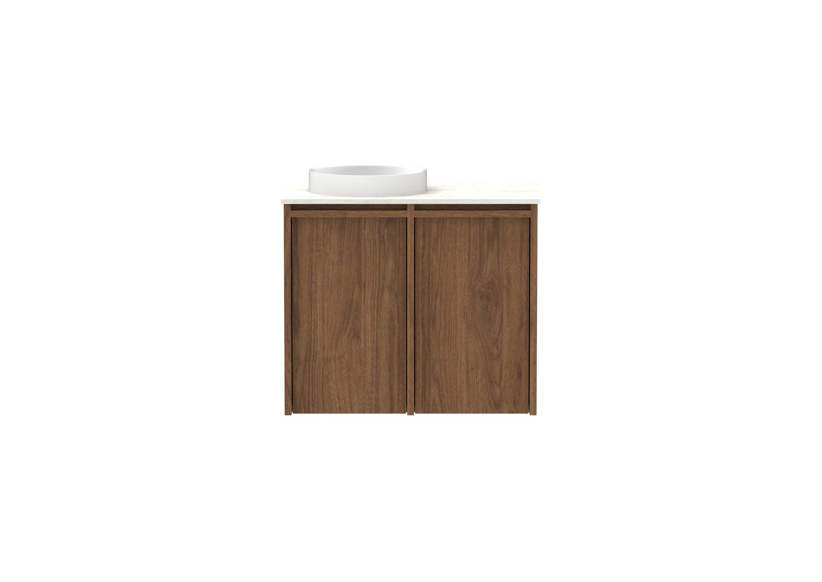 ADP Eli Mini Wall Hung Vanity 600mm left bowl in Florentine Walnut, front view