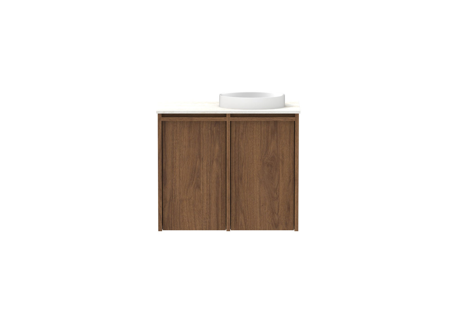 ADP Eli Mini Wall Hung Vanity 600mm right bowl in Florentine Walnut, front view