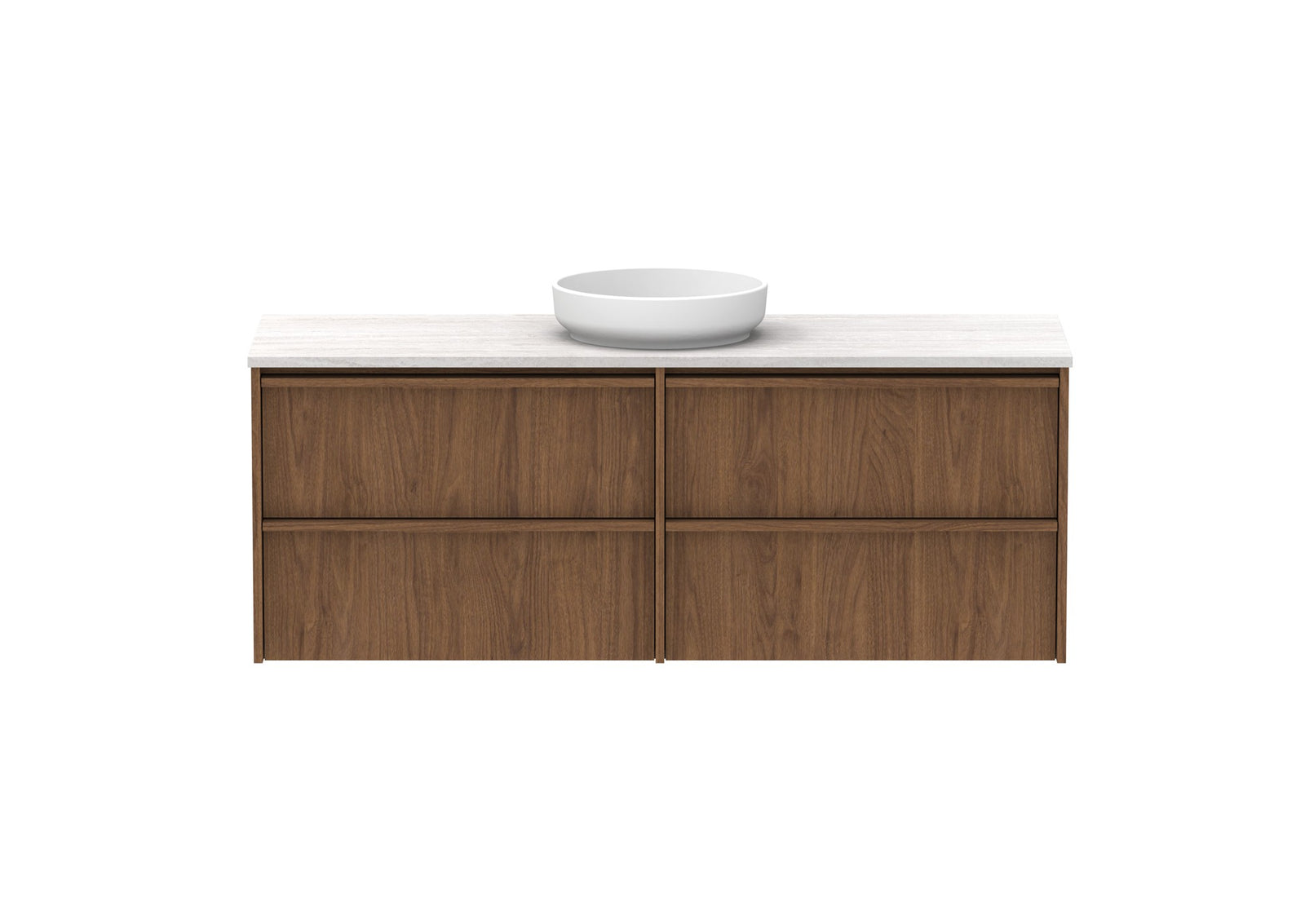 ADP Eli Full Depth Wall Hung Vanity 1500mm centre bowl in Florentine Walnut, front view