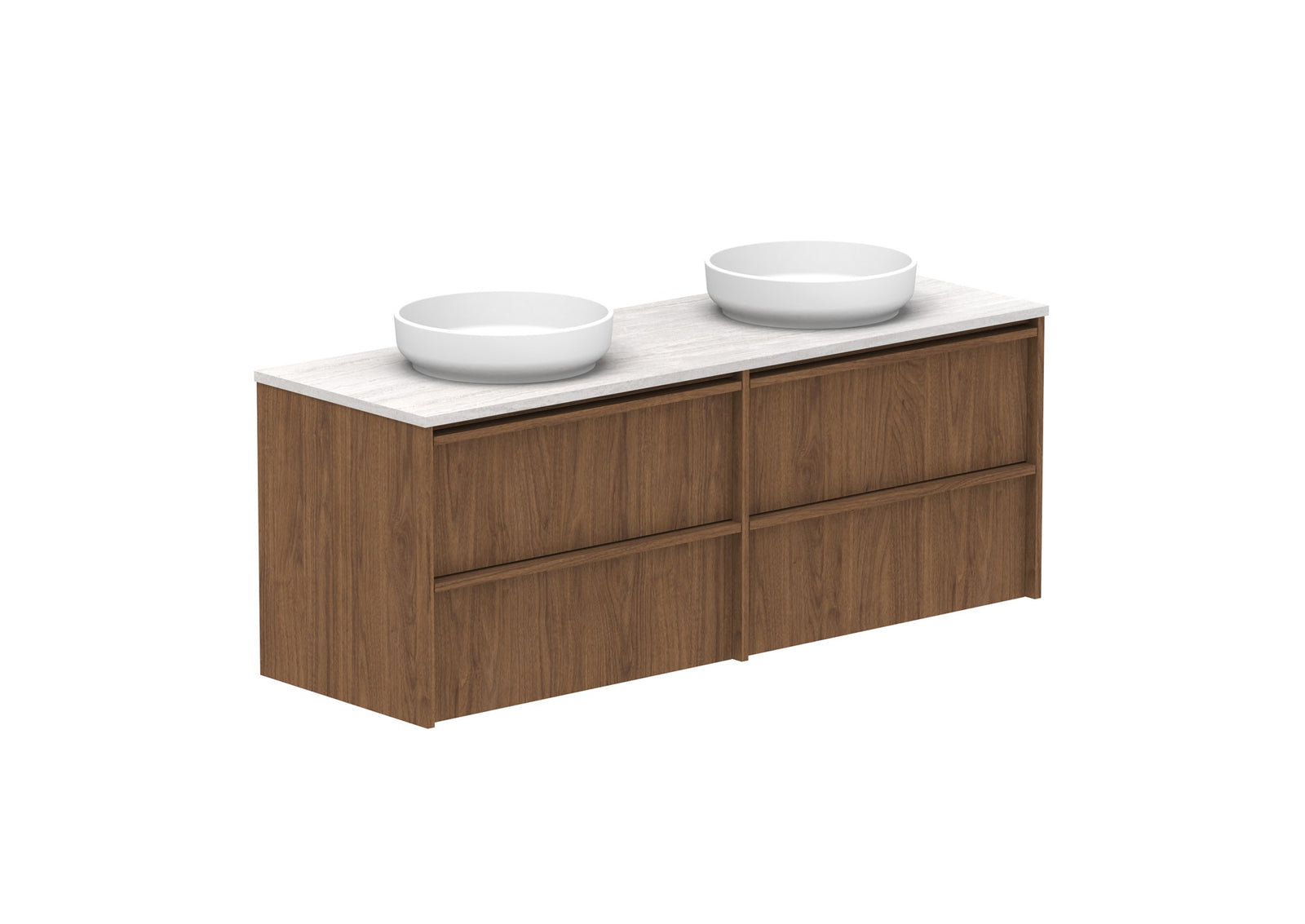 ADP Eli Full Depth Wall Hung Vanity 1500mm double bowl in Florentine Walnut