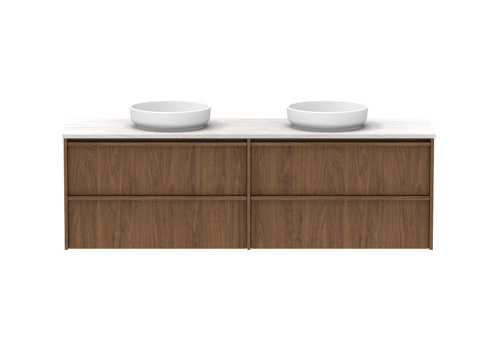 ADP Eli Full Depth Wall Hung Vanity 1800mm double bowl in Florentine Walnut, front view