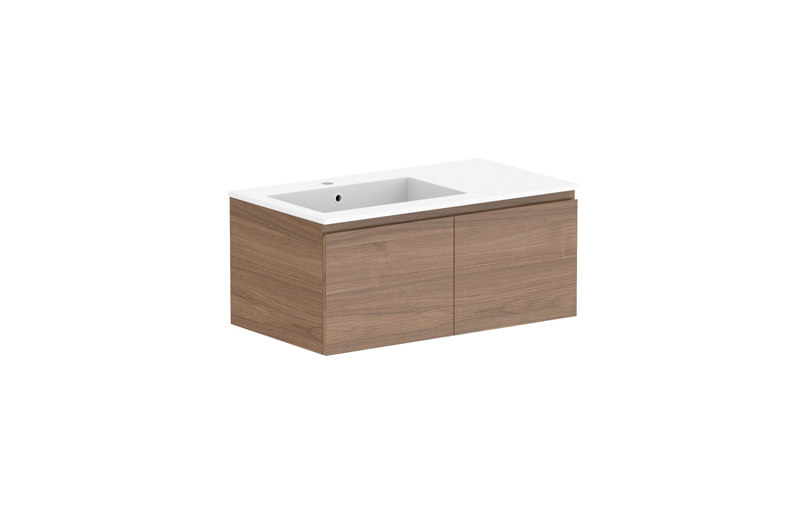 ADP Glacier Full Depth All-Door Slim Wall Hung Vanity 900mm left offset bowl, cast marble top