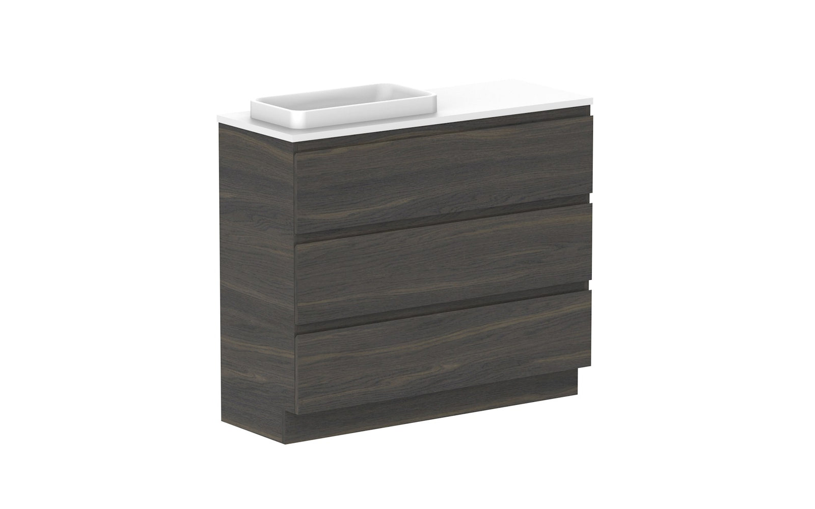 ADP Glacier Ensuite All-Drawer Trio Floor Mount Vanity 1050mm left offset bowl, benchtop