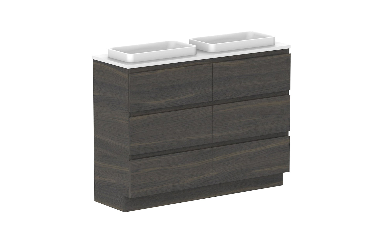 ADP Glacier Ensuite All-Drawer Trio Floor Mount Vanity 1200mm double bowl, benchtop