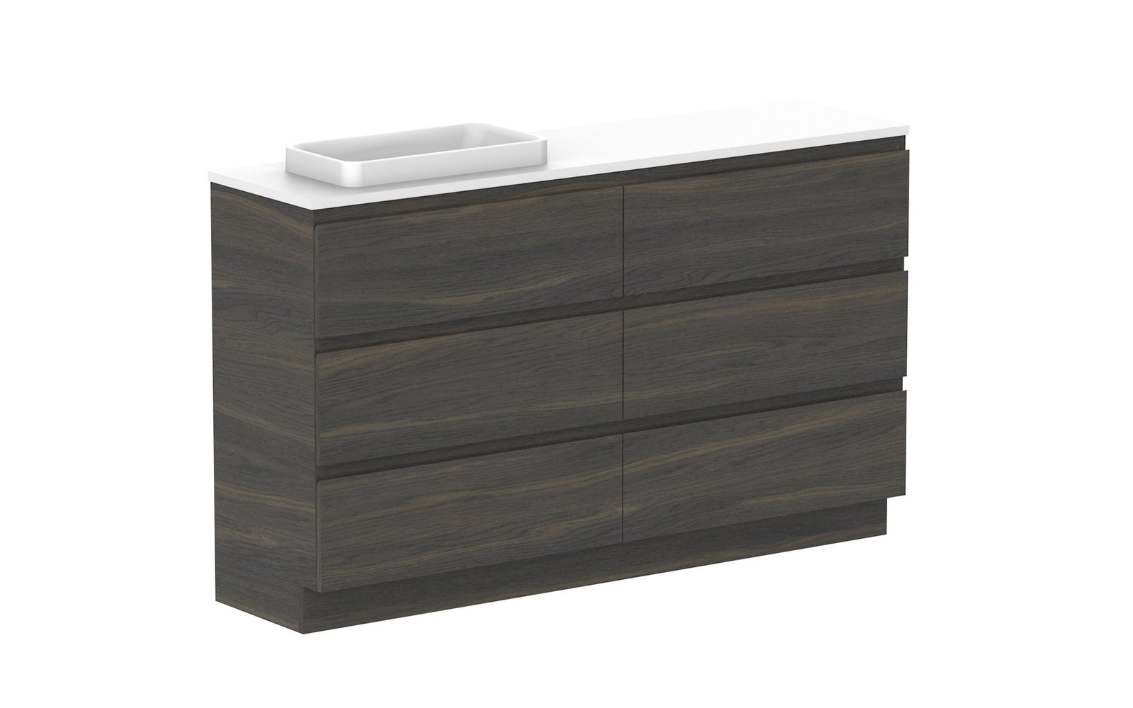 ADP Glacier Ensuite All-Drawer Trio Floor Mount Vanity 1500mm left offset bowl, benchtop
