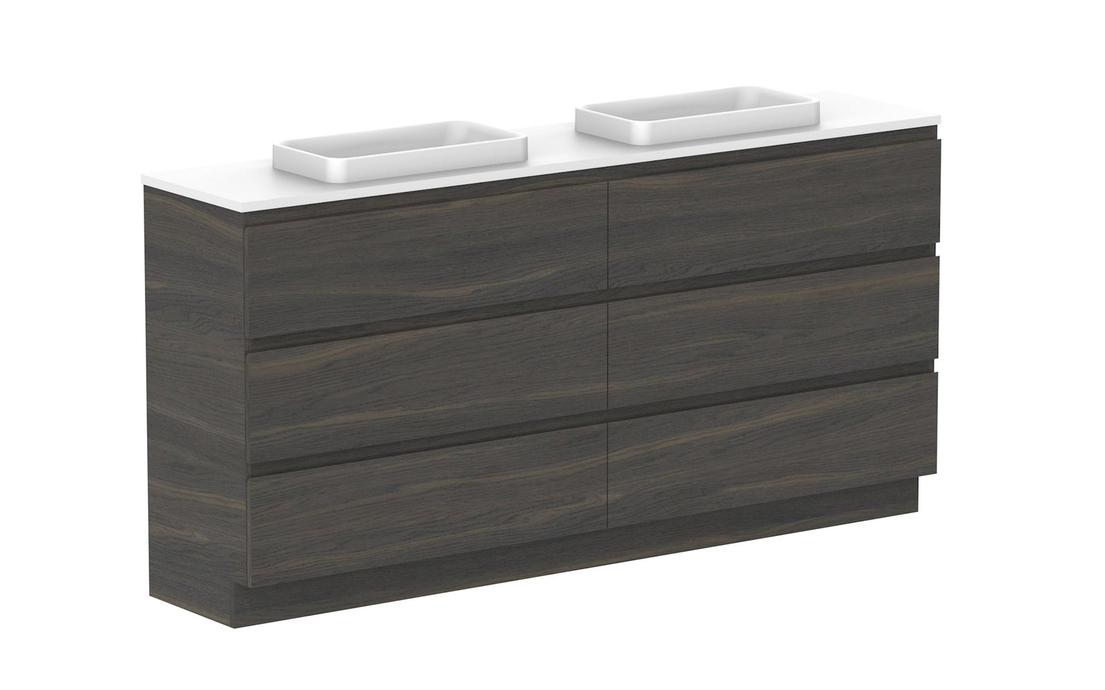 ADP Glacier Ensuite All-Drawer Trio Floor Mount Vanity 1800mm double bowl, benchtop