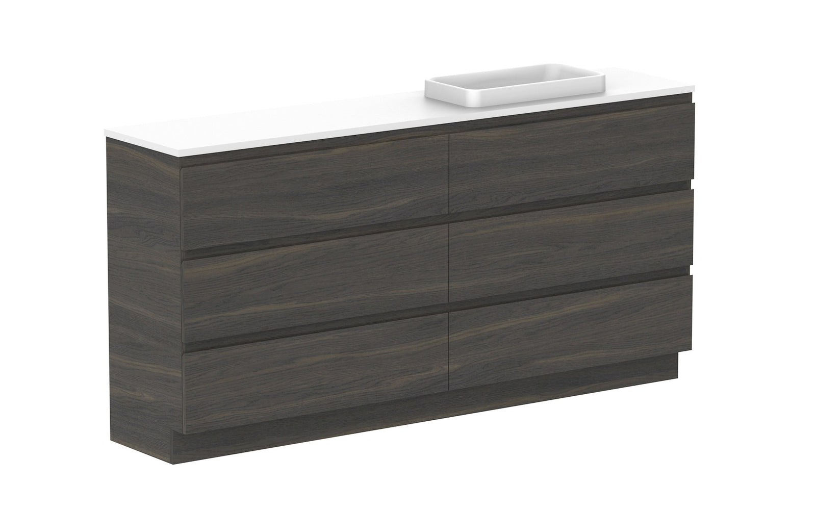 ADP Glacier Ensuite All-Drawer Trio Floor Mount Vanity 1800mm right offset bowl, benchtop