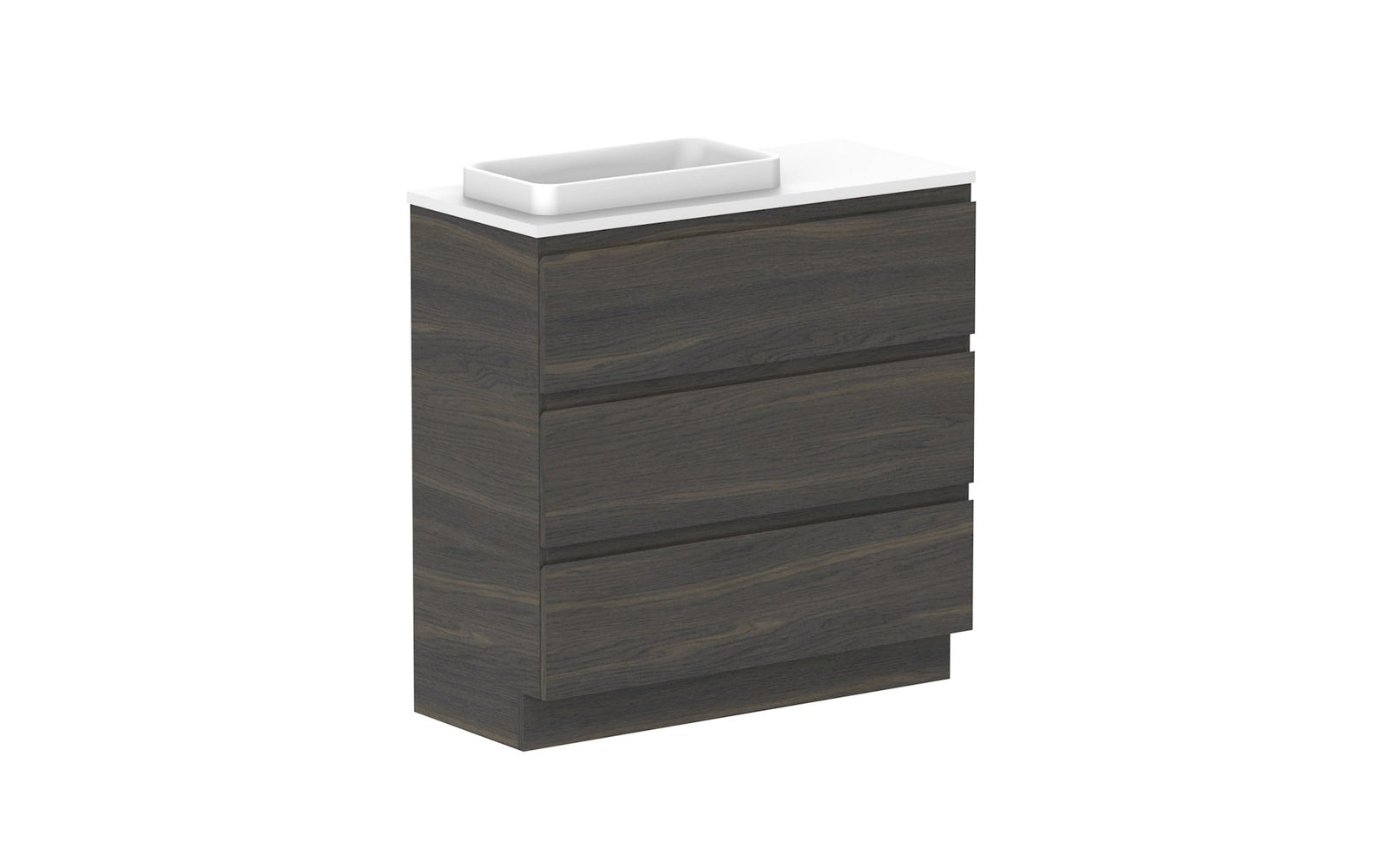 ADP Glacier Ensuite All-Drawer Trio Floor Mount Vanity 900mm left offset bowl, benchtop