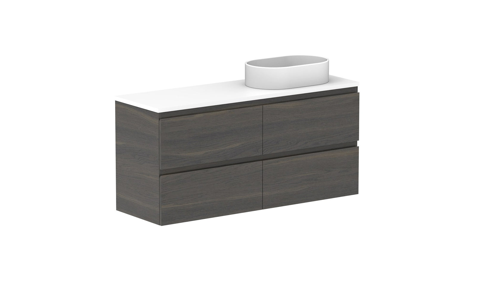 ADP Glacier Ensuite All-Drawer Twin Wall Hung Vanity 1200mm right offset bowl, benchtop