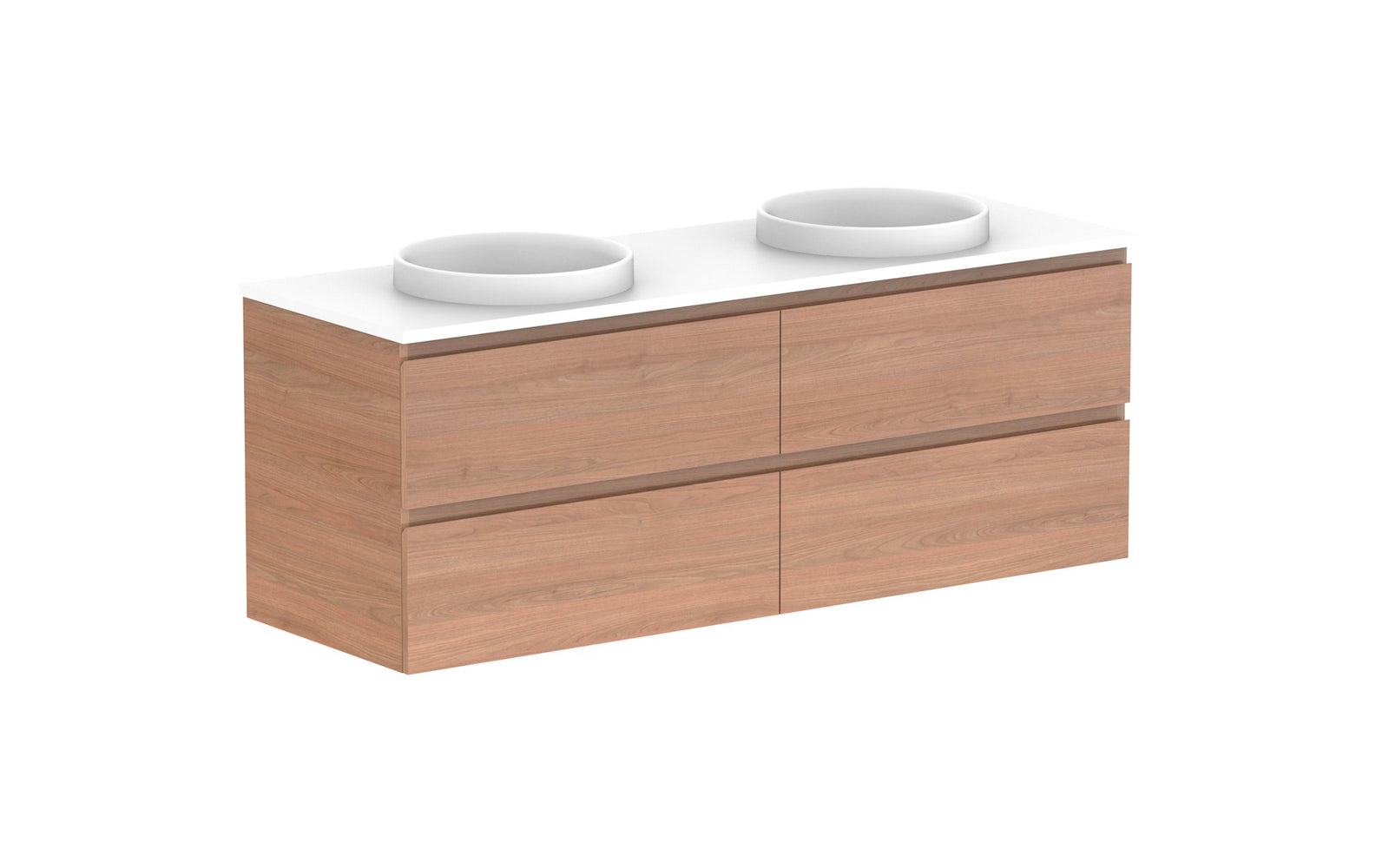 ADP Glacier Full Depth All-Drawer Twin Wall Hung Vanity 1500mm double bowl, benchtop