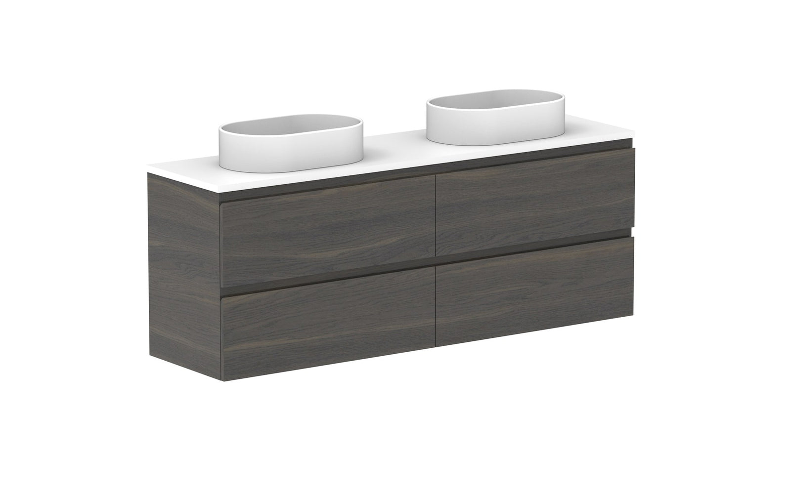 ADP Glacier Ensuite All-Drawer Twin Wall Hung Vanity 1500mm double bowl, benchtop