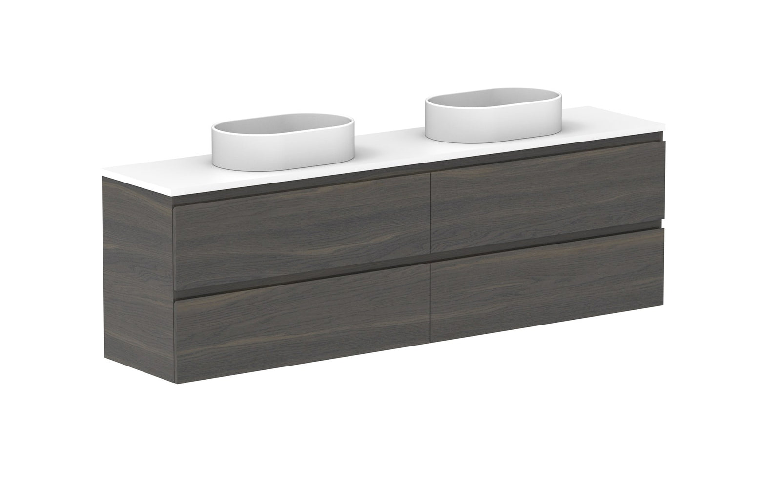 ADP Glacier Ensuite All-Drawer Twin Wall Hung Vanity 1800mm double bowl, benchtop