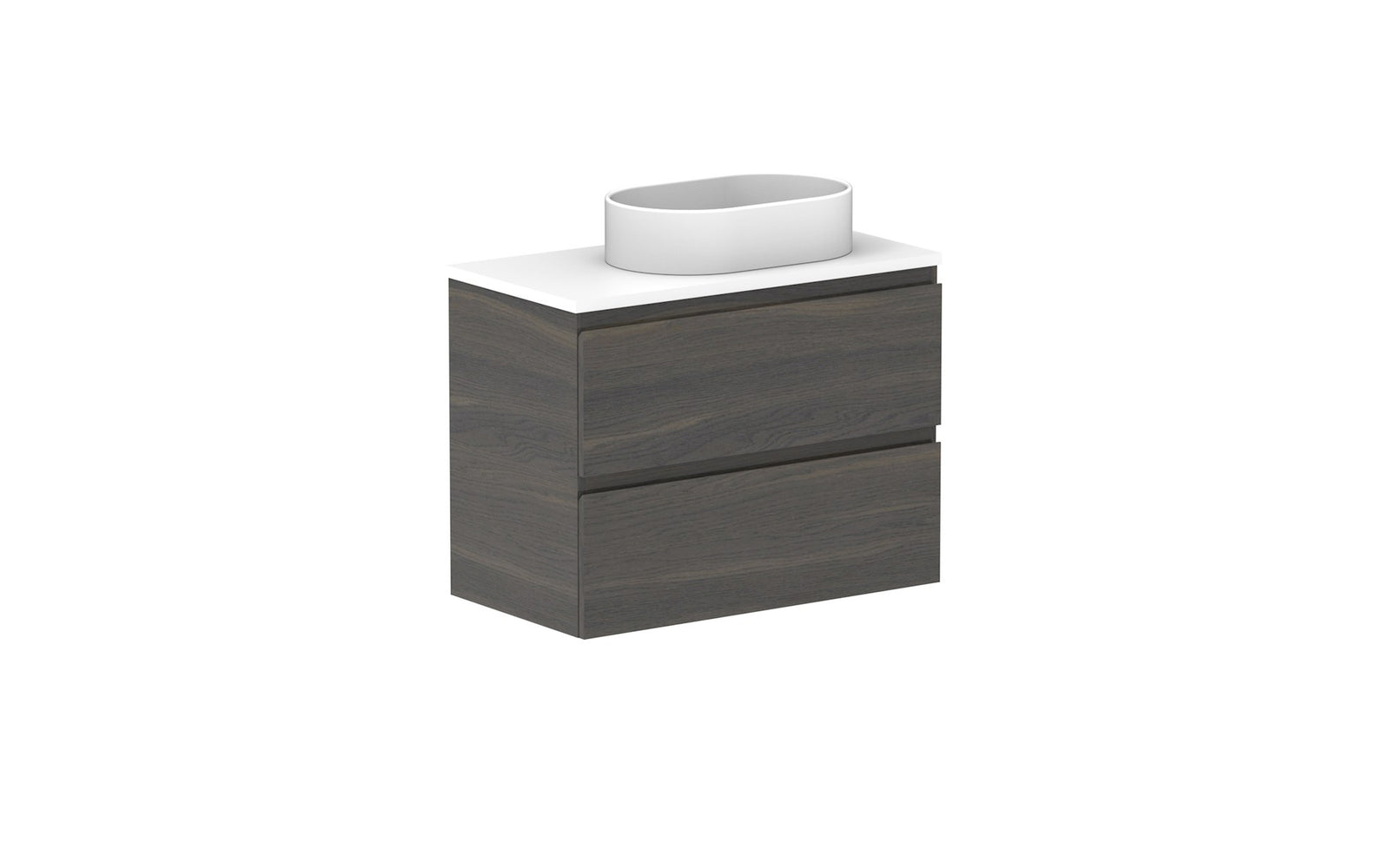 ADP Glacier Ensuite All-Drawer Twin Wall Hung Vanity 750mm right offset bowl, benchtop