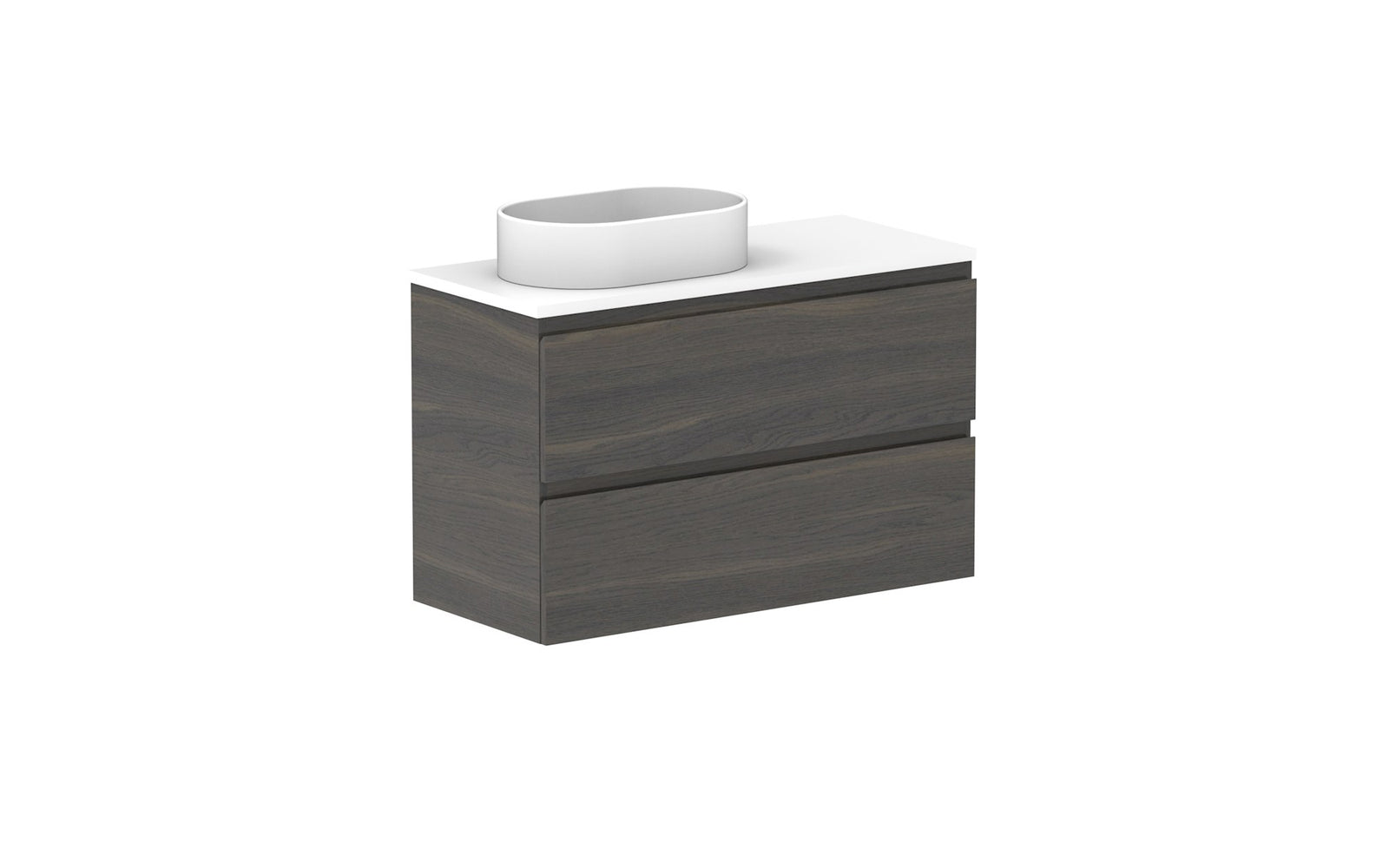 ADP Glacier Ensuite All-Drawer Twin Wall Hung Vanity 900mm left offset bowl, benchtop