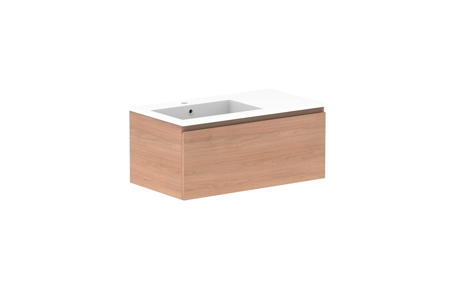 ADP Glacier Full Depth All-Drawer Slim Wall Hung Vanity 900mm left offset bowl, cast marble top