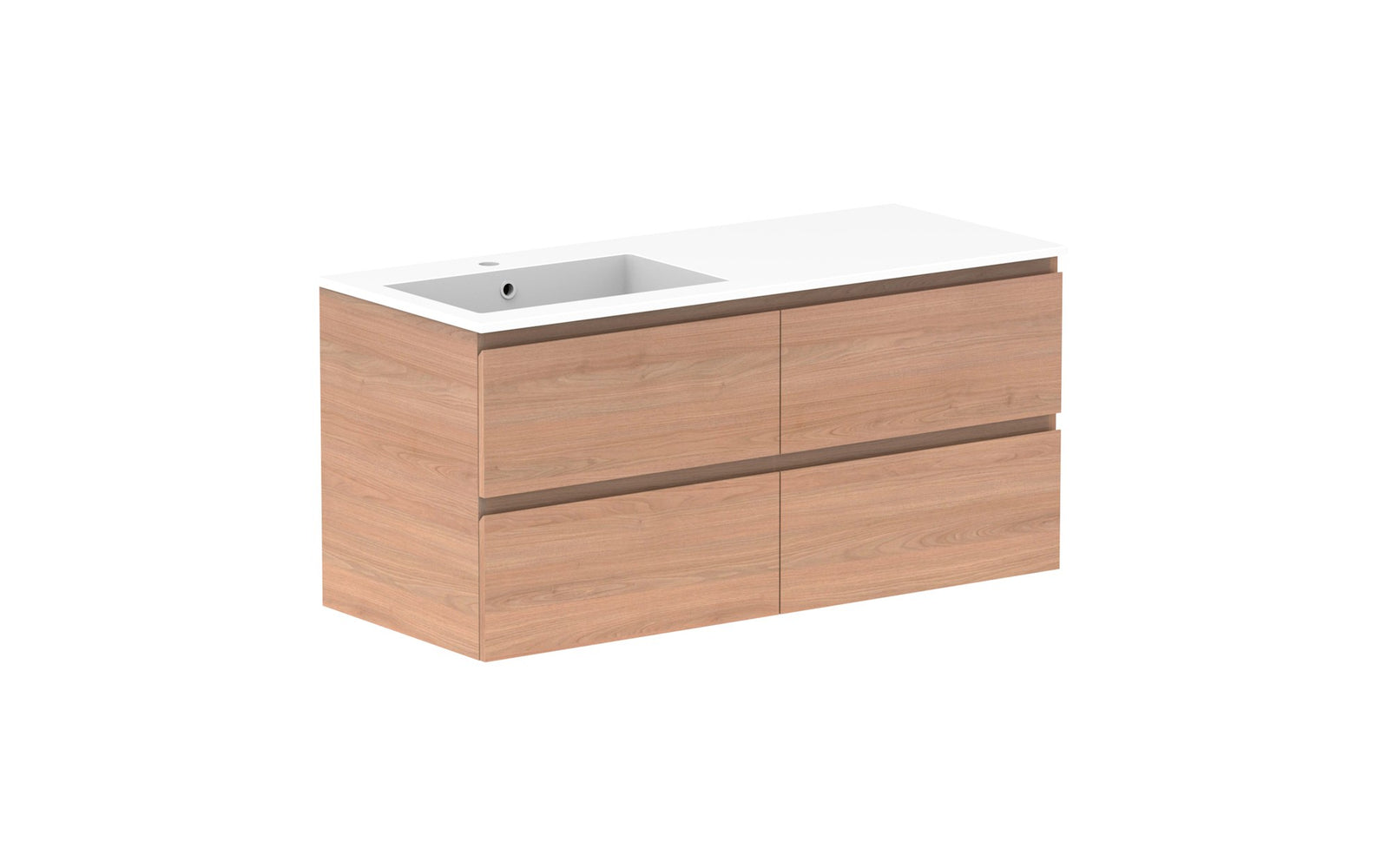 ADP Glacier Full Depth All-Drawer Twin Wall Hung Vanity 1200mm left offset bowl, cast marble top