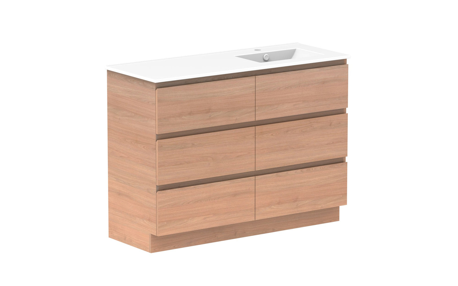 ADP Glacier Full Depth All-Drawer Trio Floor Mount Vanity 1200mm right offset bowl, ceramic top