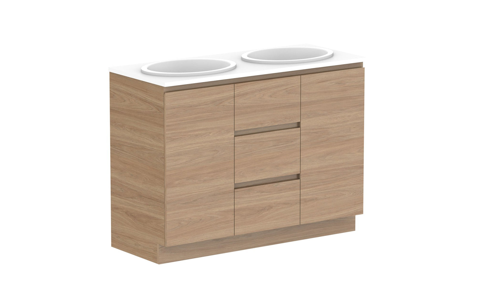 ADP Glacier Full Depth Door & Drawer Trio Floor Mount Vanity 1200mm double bowl, benchtop