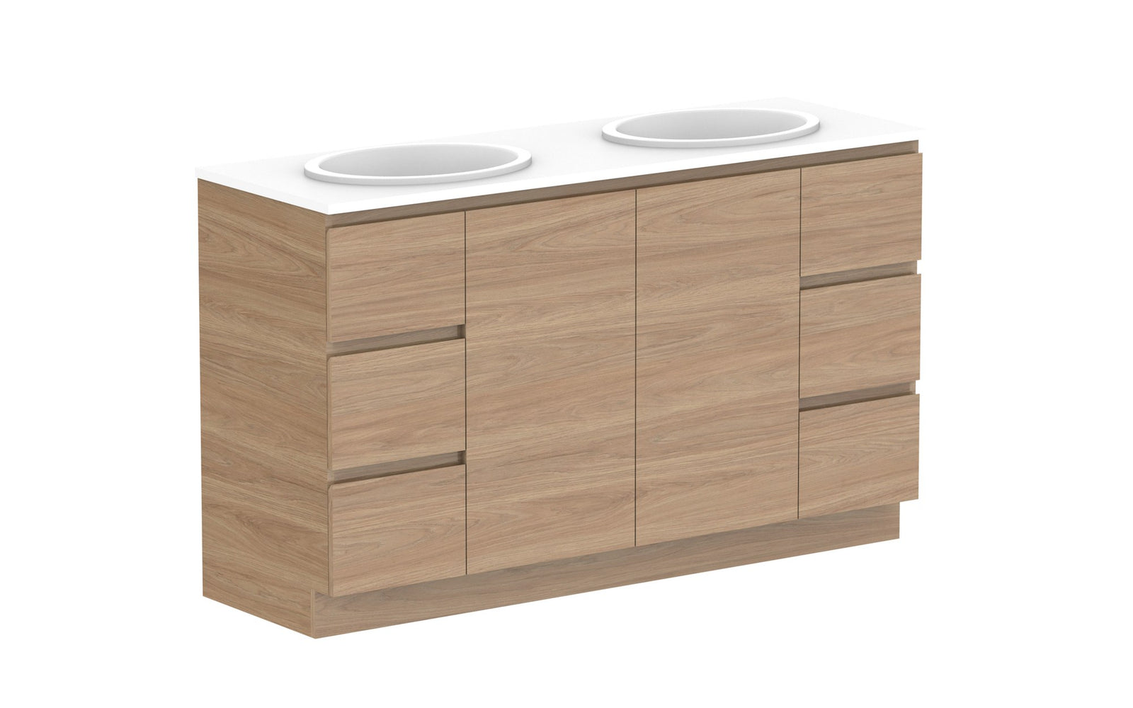 ADP Glacier Full Depth Door & Drawer Trio Floor Mount Vanity 1500mm double bowl, benchtop