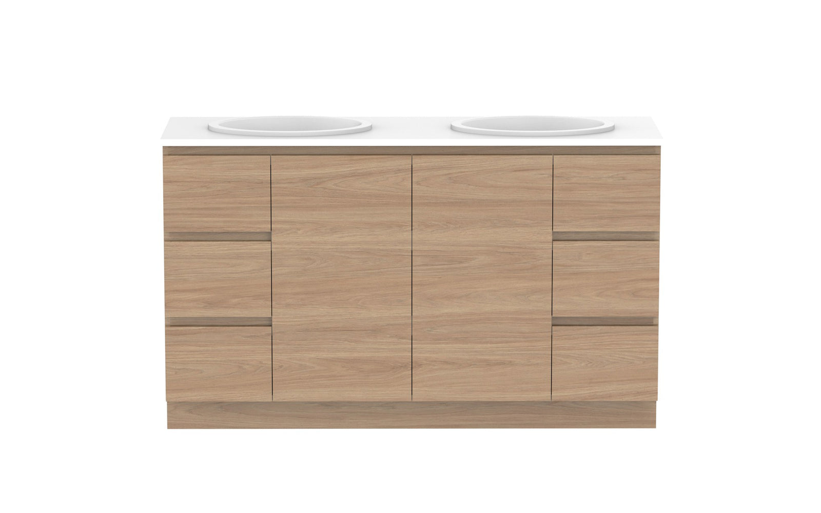 ADP Glacier Full Depth Door & Drawer Trio Floor Mount Vanity 1500mm double bowl, benchtop