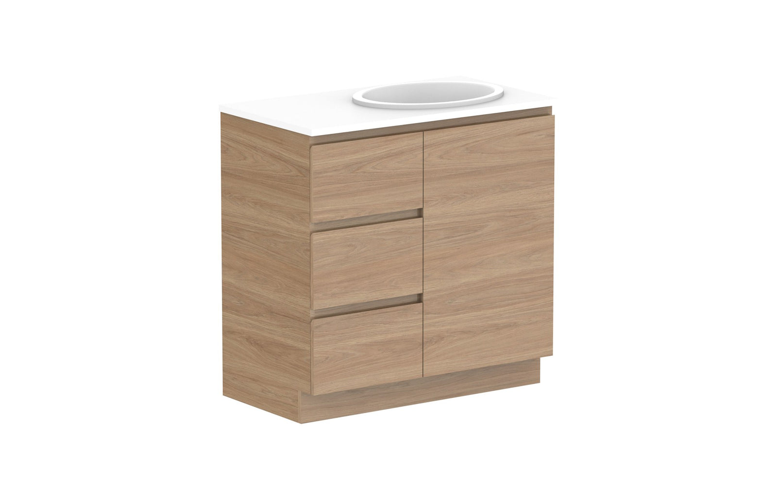 ADP Glacier Full Depth Door & Drawer Trio Floor Mount Vanity 900mm right offset bowl, benchtop