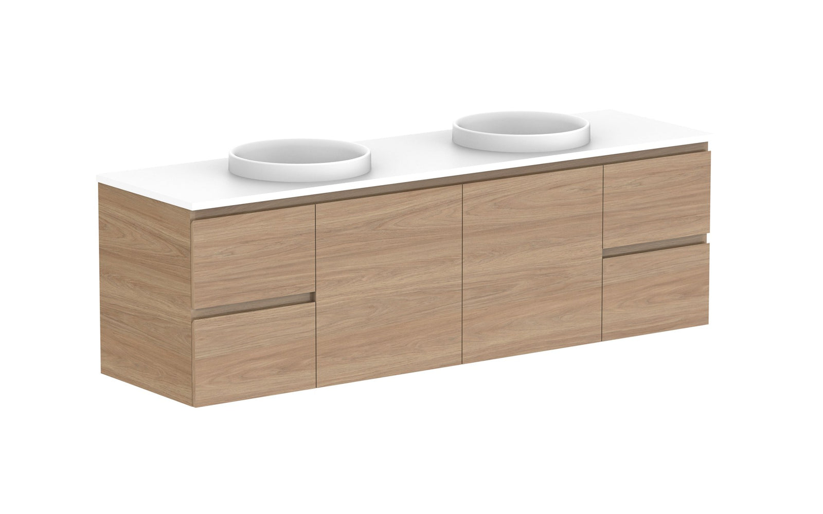 ADP Glacier Full Depth Door & Drawer Twin Wall Hung Vanity 1800mm double bowl, benchtop