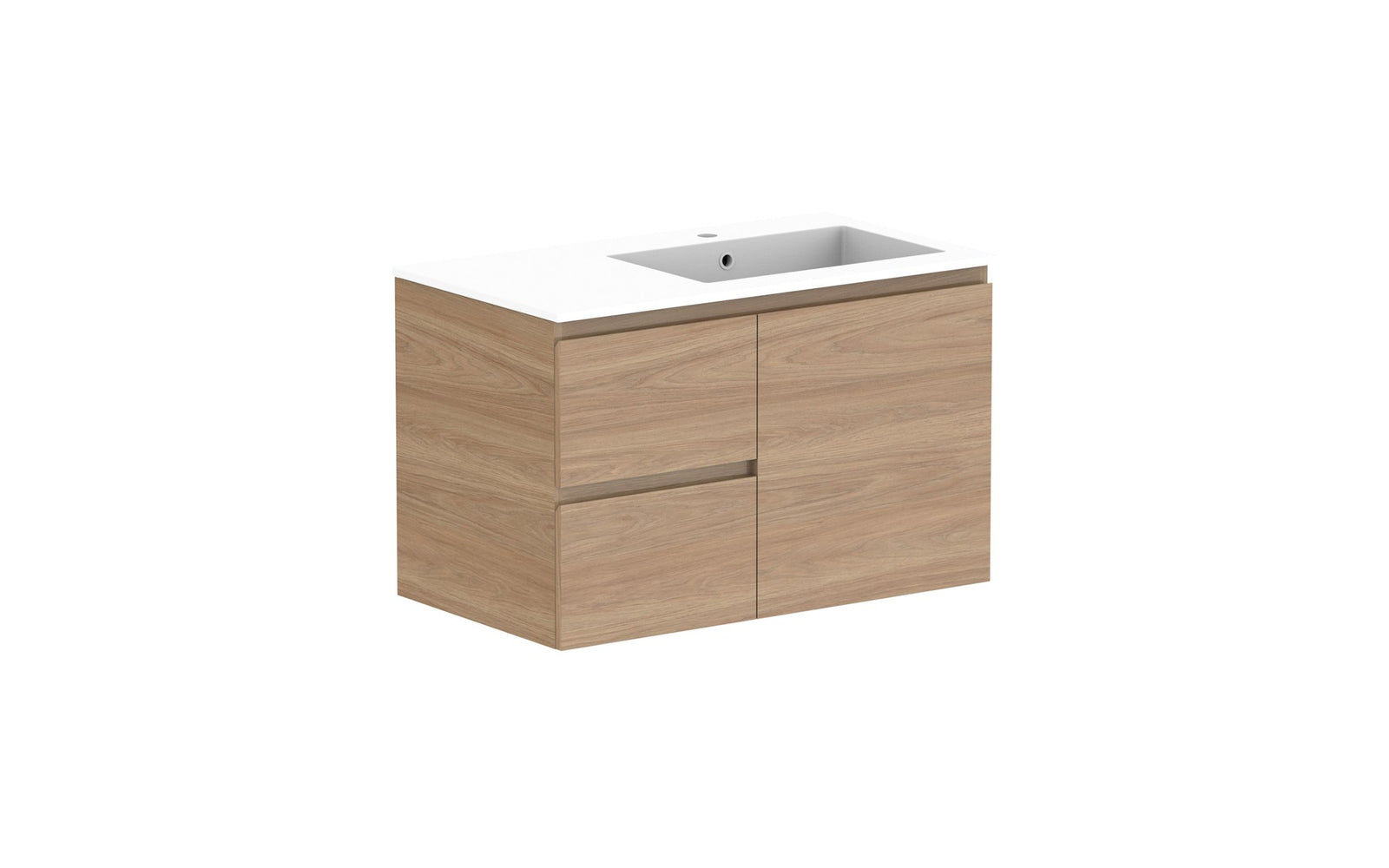 ADP Glacier Full Depth Door & Drawer Twin Wall Hung Vanity 900mm right offset bowl, cast marble top