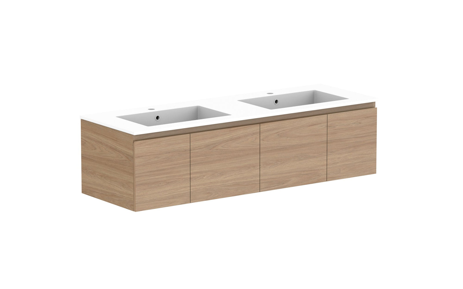 ADP Glacier Full Depth Door & Drawer Slim Wall Hung Vanity 1500mm double bowl, cast marble top
