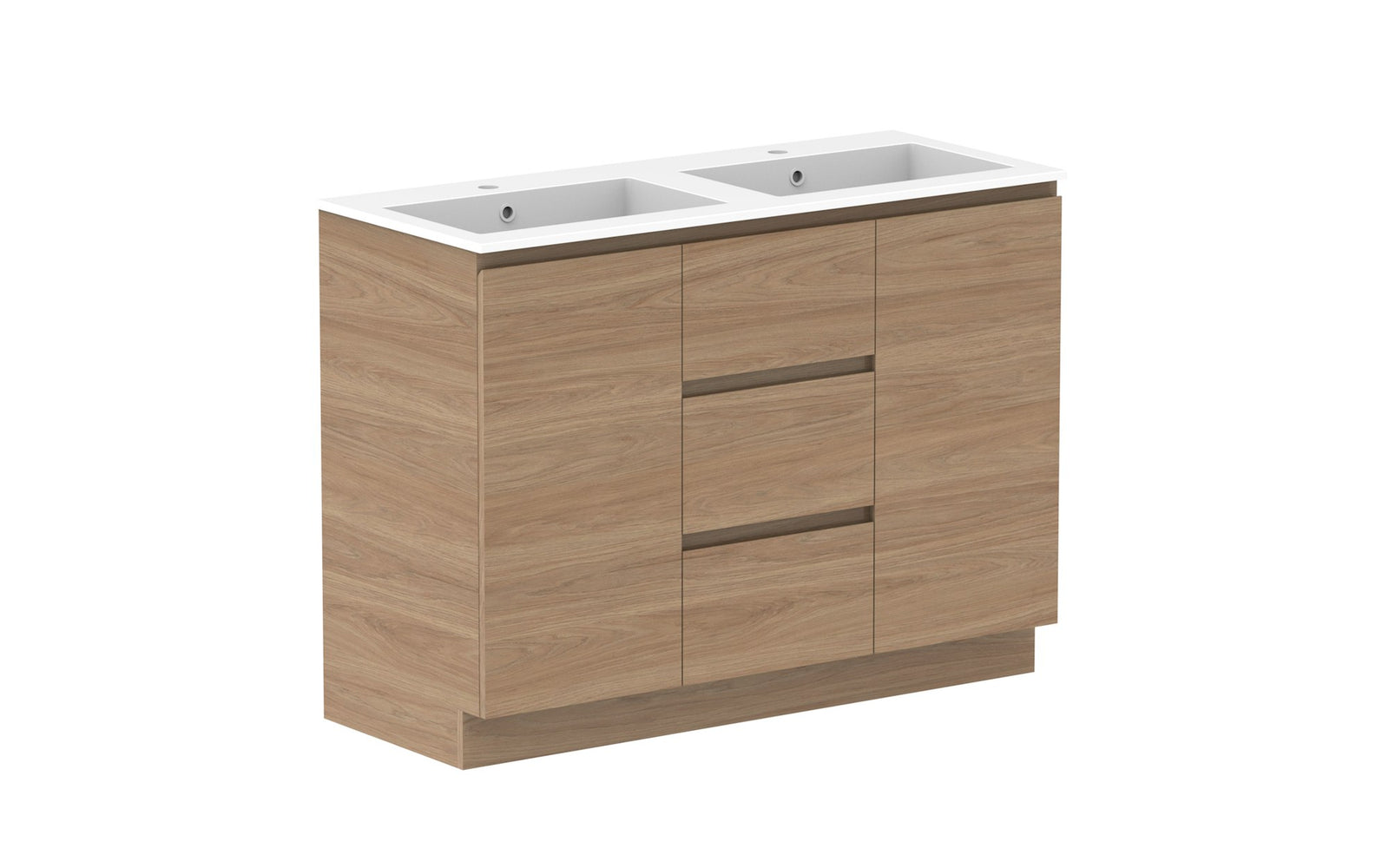 ADP Glacier Full Depth Door & Drawer Trio Floor Mount Vanity 1200mm double bowl, cast marble top