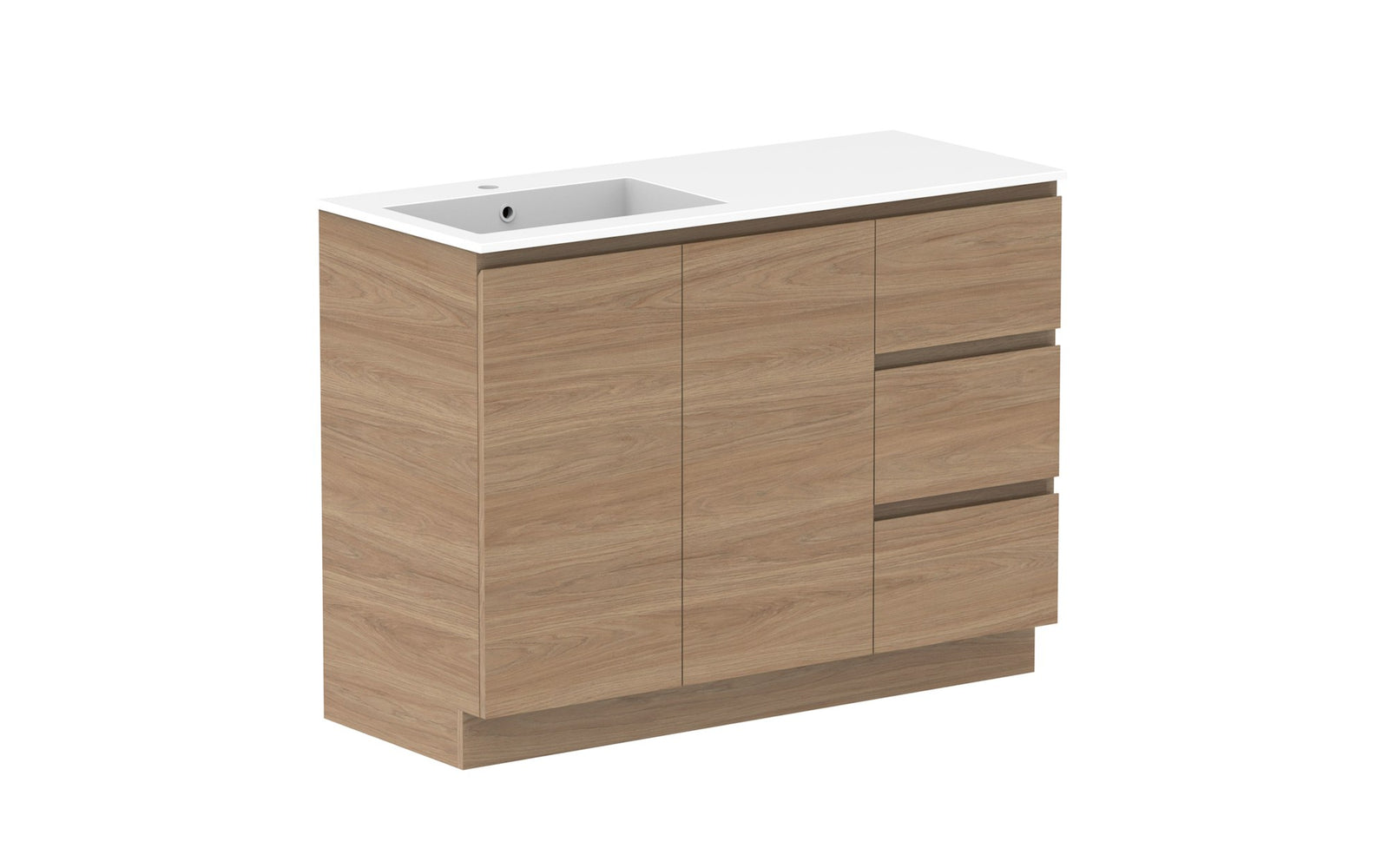 ADP Glacier Full Depth Door & Drawer Trio Floor Mount Vanity 1200mm left offset bowl, cast marble top