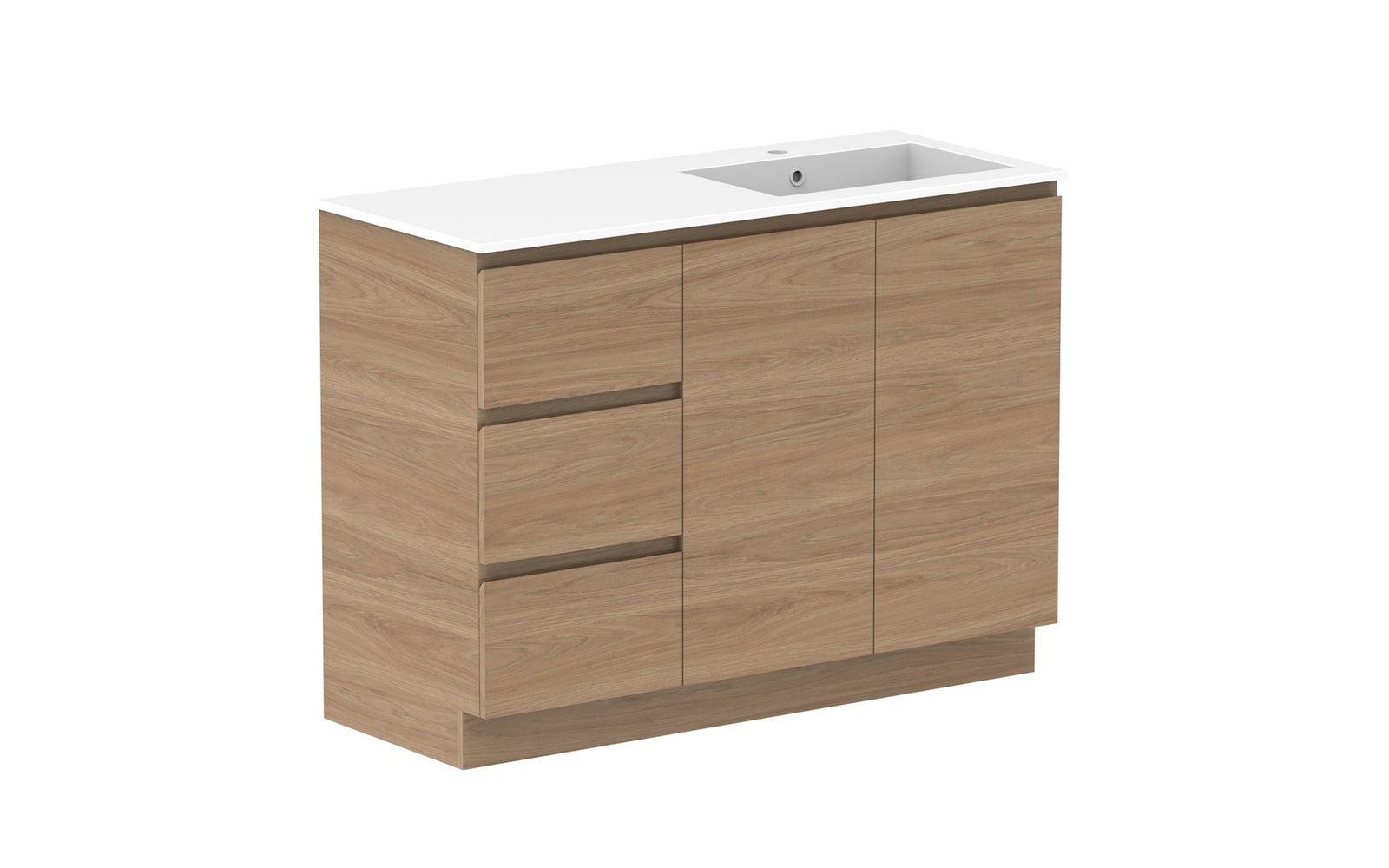 ADP Glacier Full Depth Door & Drawer Trio Floor Mount Vanity 1200mm right offset bowl, cast marble top